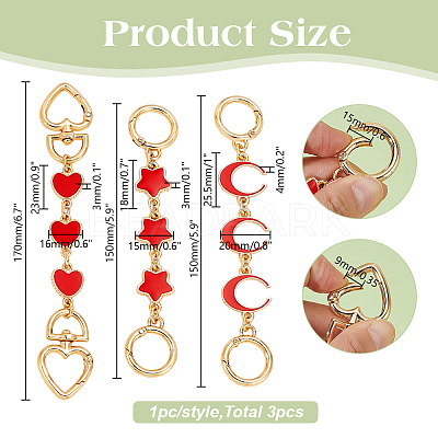 3Pcs 3 Styles Star Moon Heart Alloy Enamel Link Bag Extension Chains AJEW-AR0002-01-1