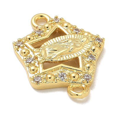 Rack Plating Brass Micro Pave Clear Cubic Zirconia Star with Virgin Mary Connector Charms KK-L224-096G-1