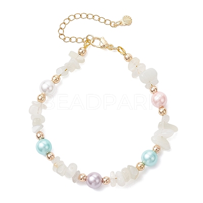Natural White Moonstone Chip Beaded Bracelets for Women BJEW-JB12309-02-1