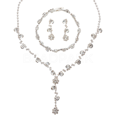 1 Set Crystal Rhinestone Lariat Necklace & Link Chain Bracelet & Dangle Stud Earrings SJEW-AN0001-04-1