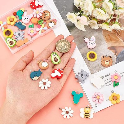 32Pcs 16 Style Resin Pendants RESI-CA0001-28-1
