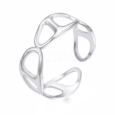 Non-Tarnish 304 Stainless Steel Oval Wrap Open Cuff Ring RJEW-T023-62P-1