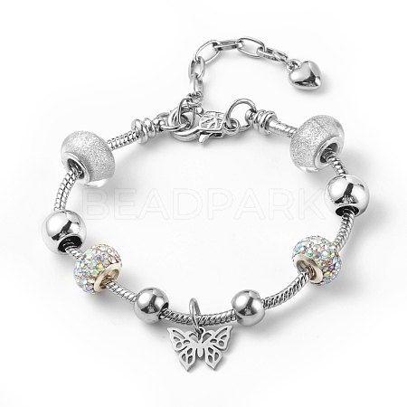 201 Stainless Steel Butterfly Charm European Bracelet with Snake Chains BJEW-JB08044-02-1