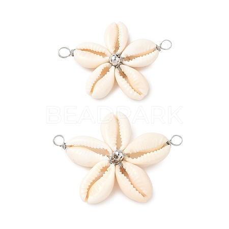 Natural Mixed Cowrie Shell Connector Charms PALLOY-JF03858-01-1