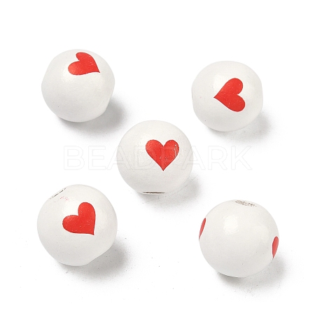Valentine's Day Spray Painted & Printed Wood European Beads WOOD-L023-03I-1