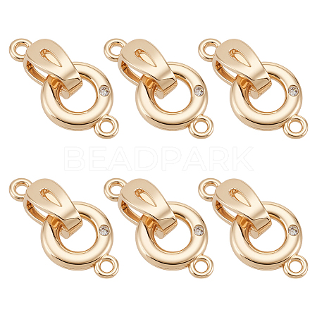 6Pcs Brass Micro Pave Clear Cubic Zirconia Fold Over Clasps KK-BC0015-10KCG-1