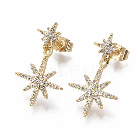 Brass Micro Pave Clear Cubic Zirconia Stud Earrings X-EJEW-T011-010-NF-1