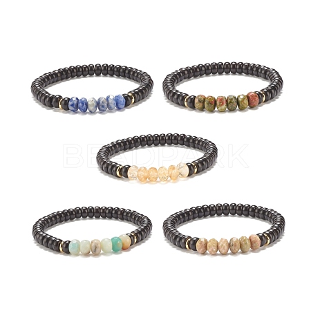 Natural Coconut Shell & Gemstone Beaded Stretch Bracelet BJEW-JB07991-1