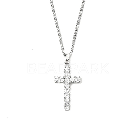 Brass Micro Pave Clear Zirconia Cross Pendant Necklaces NJEW-M211-05C-P-1