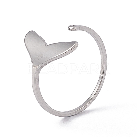 Non-Tarnish 201 Stainless Steel Whale Tail Shape Open Cuff Ring for Women RJEW-C045-09P-1