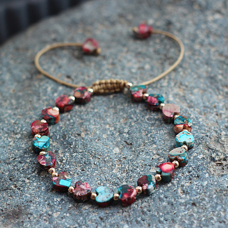 Bohemian Dyed Natural Imperial Jasper Heart Bead Braided Bead Bracelets for Women FS-WG782CA-08-1