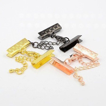 Brass Ribbon Ends with Lobster Claw Clasps and Chains KK-K004E-M-1