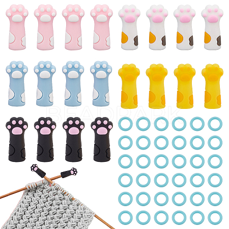 Cat's Paw Cartoon Style Silicone Knitting Needle Point Protectors AJEW-BC0006-94-1