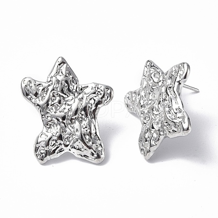 Non-Tarnish 304 Stainless Steel Textured Star Stud Earrings for Women EJEW-F300-01P-1