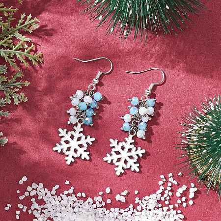 Snowflake Alloy Electroplate Glass Beads Dangle Earrings EJEW-TA00663-1