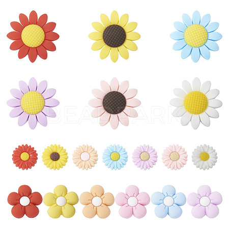 Beadthoven 19Pcs 19 Styles Flower Food Grade Eco-Friendly Silicone Beads SIL-BT0001-05-1