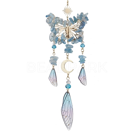 Natural Aquamarine and Resin Pendant Decorations HJEW-TA00134-01-1