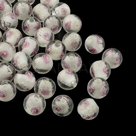 Handmade Luminous Inner Flower Lampwork Beads LAMP-R129-10mm-01-1