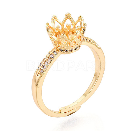 Crown Shape Brass Micro Pave Clear Cubic Zirconia Cup Peg Ring Settings X-KK-T076-18G-1