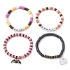 4Pcs Handmade Polymer Clay and Acrylic Beaded Stretch Bracelets Set BJEW-TA00478-4