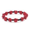 Natural Mashan Jade Skull & Synthetic Turquoise(Dyed) Beaded Stretch Bracelet BJEW-JB08377-3