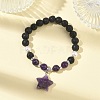 Natural Amethyst & Lava Rock & Shell Pearl Charm Bracelets BJEW-JB13705-01-1