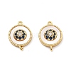 Brass Micro Pave Blue Cubic Zirconia and Shell Connector Pendants KK-B129-17G-1