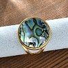 Flat Round 304 Stainless Steel Paua Shell Cuff Rings for Women RJEW-G346-02G-01-3