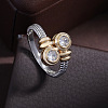 Flat Round Brass Micro Pave Clear Cubic Zirconia Finger Rings for Women FS-WGBC030-02-1