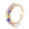 Electroplate Faceted Glass Beads Cuff Ring for Teen Girl Women X1-RJEW-TA00013-04-9