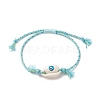 Natural Cowrie Shell with Evil Eye Braided Bead Bracelet with Nylon & Cotton Cord for Women BJEW-JB09140-4