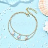Brass Cable Chains & Rice Natural Cultured Freshwater Pearl Double Layers Bracelets for Women BJEW-JB14135-4