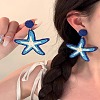 Round with Starfish Brass Raffia Dangle Stud Earrings FS-WG289C2-01-1