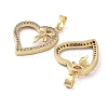Valentine's Day Heart with Bowknot Charms Rack Plating Brass Micro Pave Clear Cubic Zirconia Pendants KK-G482-15G-2