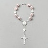 Plastic Imitation Pearl Link Alloy Virgin Cross Charm Rosary Bracelets BJEW-WH0041-52-1