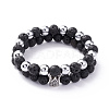 Natural Lava Rock & Non-magnetic Synthetic Hematite Round Beads Energy Power Stretch Bracelets Sett BJEW-JB07051-02-1