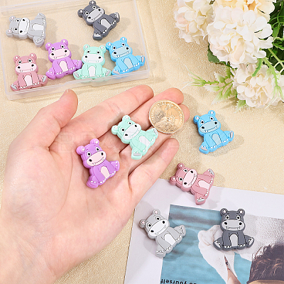 12Pcs 6 Colors Rhinoceros Food Grade Eco-Friendly Silicone Focal Beads SIL-CA0003-07-1