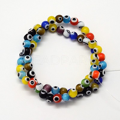 Handmade Evil Eye Lampwork Round Bead Strands LAMP-L055-4mm-12-1