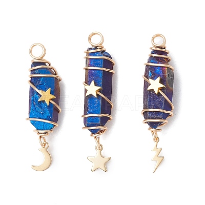 3Pcs 3 Styles Electroplated Natural Quartz Crystal Pointed Copper Wire Wrapped Pendants PALLOY-JF03766-03-1