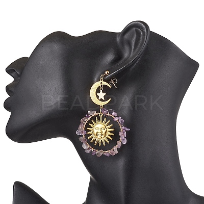 Vintage Natural Amethyst Ear Studs EJEW-JE05807-05-1