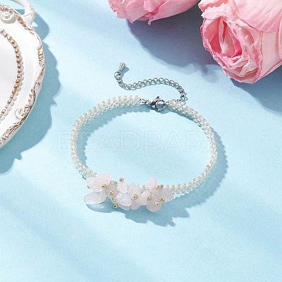 3Pcs Handmade Glass Seed Beaded & Natural Mixed Gemstone Chips Beaded Bracelets for Women BJEW-MZ00225-1