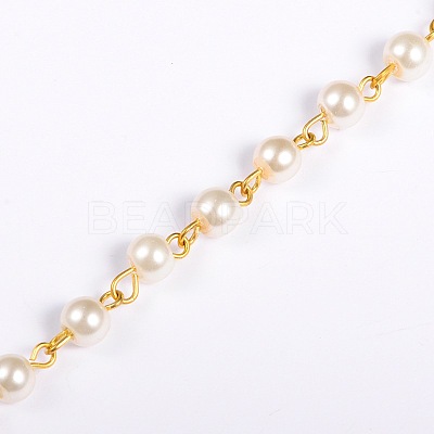 Handmade Round Glass Pearl Beads Chains for Necklaces Bracelets Making AJEW-JB00036-02-1