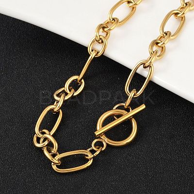 Ion Plating(IP) 304 Stainless Steel Figaro Chain Necklaces NJEW-O124-03G-1