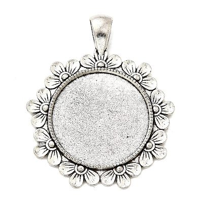 Tibetan Style Flower Alloy Pendant Cabochon Settings LS-X-TIBEP-Q055-09AS-RS-1