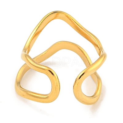 Ion Plating(IP) 304 Stainless Steel Irregular Open Cuff Ring for Women X-RJEW-A043-26G-1