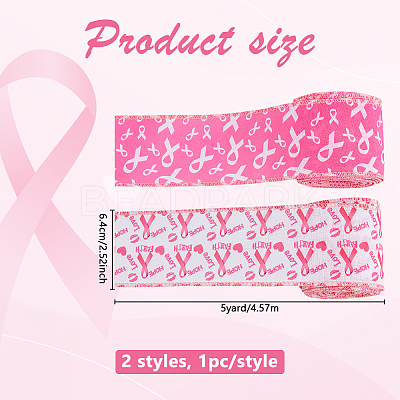 2Rolls 2 Colors Awareness Ribbon Pattern Polyester Ribbon OCOR-DC0001-31-1