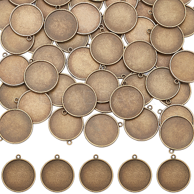50Pcs Flat Round Alloy Pendant Cabochon Settings TIBEP-SC0002-90-1