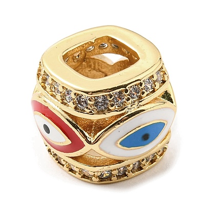 Rack Plating Brass Micro Pave Cubic Zirconia Evil Eye European Beads with Enamel KK-M247-34G-06-1