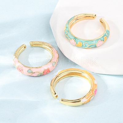 Brass Enamel Cuff Open Rings RJEW-P183-05G-M-1