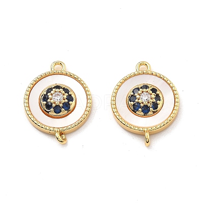 Brass Micro Pave Blue Cubic Zirconia and Shell Connector Pendants KK-B129-17G-1